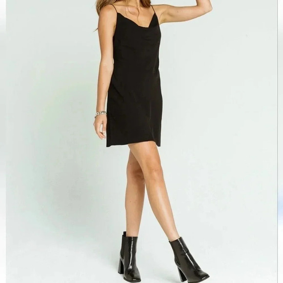 Timing Los Angeles Solid Cowl Neck Slip  Black Mini Dress - Picture 1 of 7